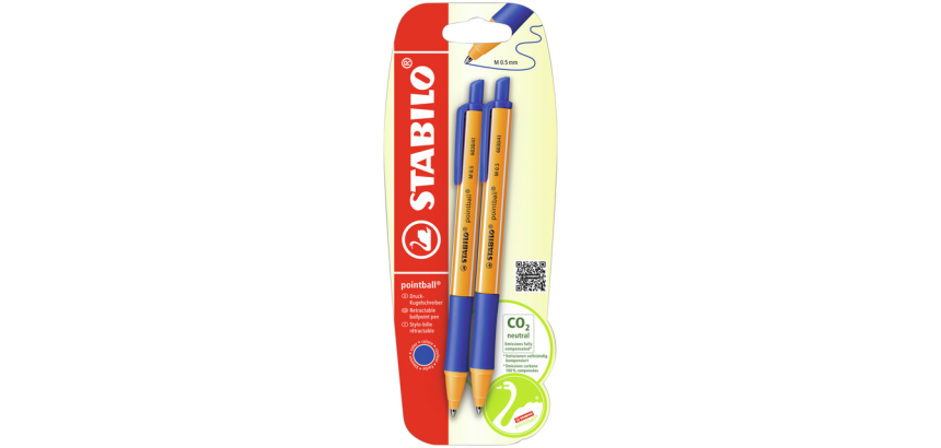 Stylo bille STABILO Pointball 6031/41 Medium bleu blister 2 pièces