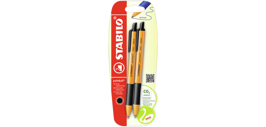 Stylo bille STABILO Pointball 6031/46 Medium noir blister 2 pièces