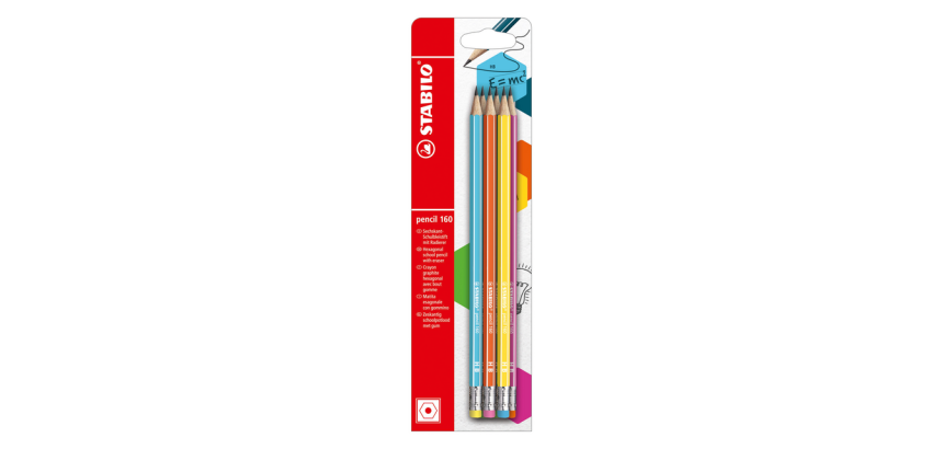 STABILO 160 HB graphite pencil with matching eraser tip blister pack of 6 pieces