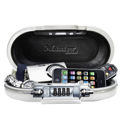 Mini coffre portable Master Lock Safe Space à combinaison et câble blanc