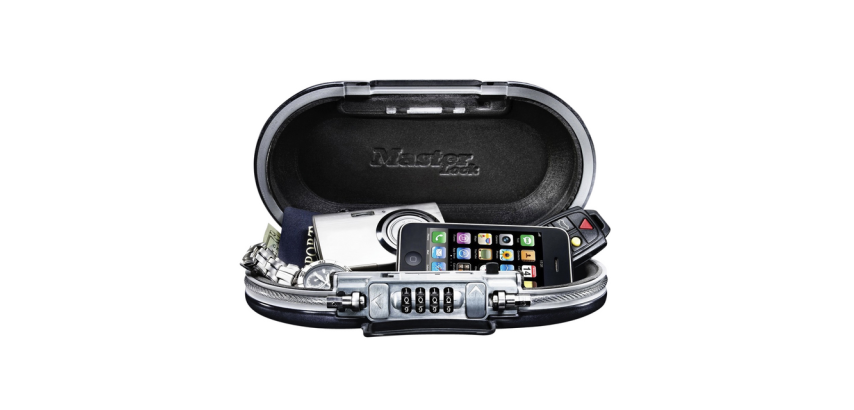 Mini tragbarer Tresor Master Lock Safe Space mit Kombination und dunkelgrauem Kabel