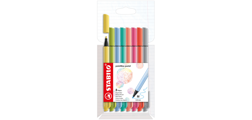 Feutre Stabilo pointMax 488/8 Medium Pastel assorti étui 8 pièces