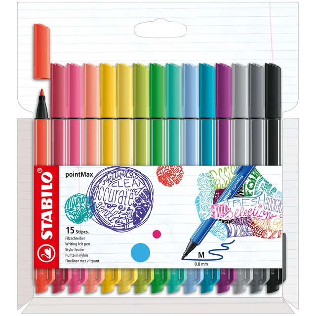 STABILO pointMax stylo feutre, étui de 12 pièces en couleurs assorties