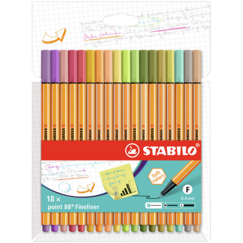 Fineliner STABILO point 88/18 fijn assorti set à 18 stuks