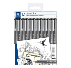Fineliner Staedtler Pigment 308 noir set 12 largeurs de trait