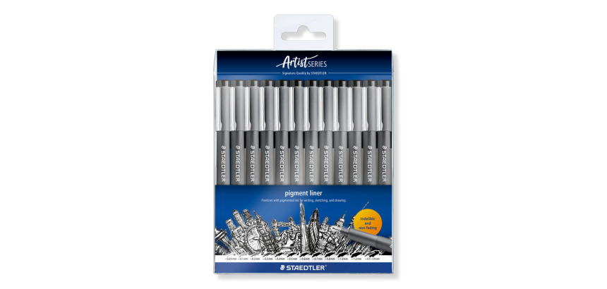 Fineliner Staedtler Pigment 308 noir set 12 largeurs de trait
