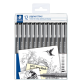 Fineliner Staedtler Pigment 308 zwart set à 12 breedtes