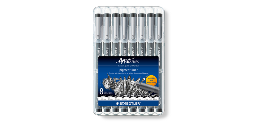 Fineliner Staedtler Pigment 308 zwart 8 stuks