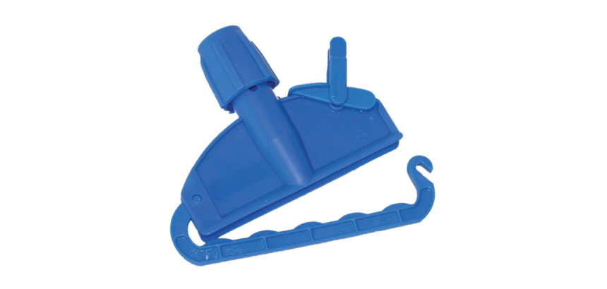 Blue plastic mop clip for fringed mop
