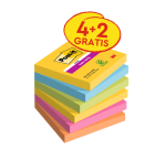 Bloc-mémos Post-it 654 Super Sticky 76x76mm Carnaval 4+2 gratuits