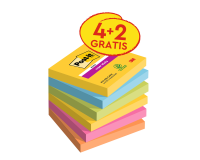 Bloc-mémos Post-it 654 Super Sticky 76x76mm Carnaval 4+2 gratuits