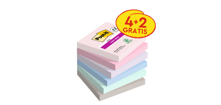 Bloc-mémos 3M Post-it 654 Super Sticky 76x76mm Soul 4+2 gratuits