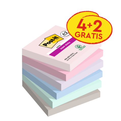 Bloc-mémos 3M Post-it 654 Super Sticky 76x76mm Soul 4+2 gratuits