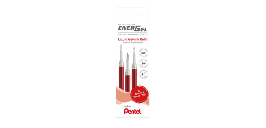 Pentel Energel LR7 Medium Red Refill Roller Set 3 Pieces