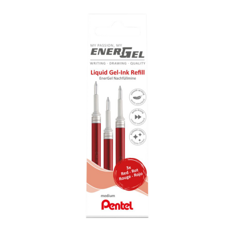 Gelschrijvervulling Pentel LR7 Energel medium rood  set à 3 stuks