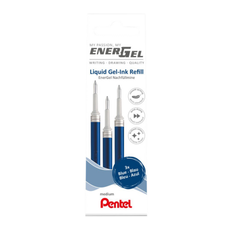 Recharge roller gel LR7 Energel Medium bleu set 3 pièces