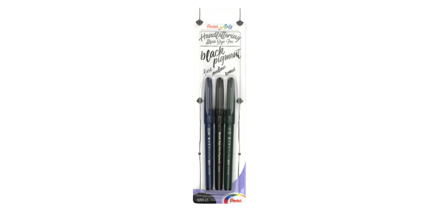 Pentel XSESP15 brush pen black blister pack of 3 pieces