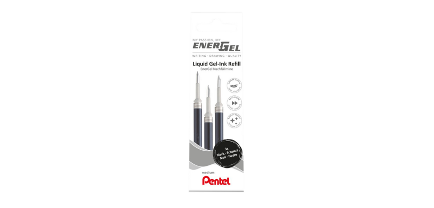 Pentel Energel LR7 Medium Black Refill Roller Set of 3 Pieces