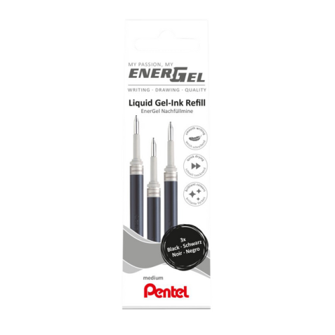 Gelschrijvervulling Pentel LR7 Energel medium zwart set à 3 stuks