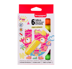 Bâton gouache Bruynzeel Kids set 6 couleurs néon
