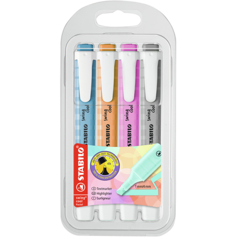 Markeerstift STABILO Swing cool 275/4 pastel assorti etui à 4 stuks