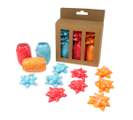 Rubans et noeuds rouge/orange/bleu 12 pièces