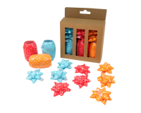 Krullint en strik rood/oranje/blauw 12 stuks