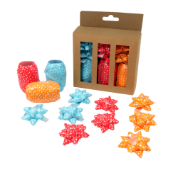 Krullint en strik rood/oranje/blauw 12 stuks
