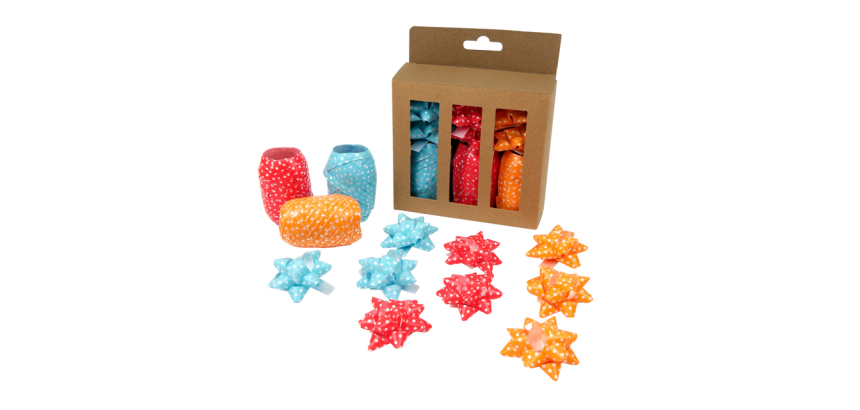 Rubans et noeuds rouge/orange/bleu 12 pièces