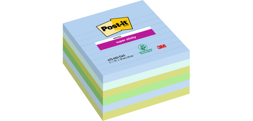 Bloc-mémos Post-it 675-6 Super Sticky 101x101mm Oasis 6 pièces