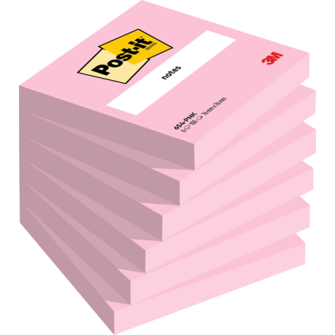 Bloc mémos Post-it 654 76x76mm rose 6 pièces