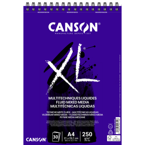 Tekenblok Canson XL Fluid Mixed Media A4 30vel 250gr