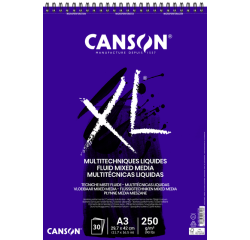 Bloc à dessin Canson XL Multitechniques liquides A3 30 feuilles 250g ultra blanc