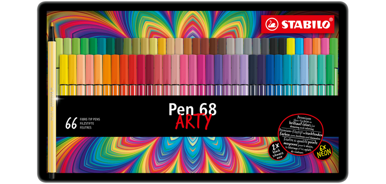 Viltstift STABILO Pen 68 Arty medium assorti blik à 66 stuks