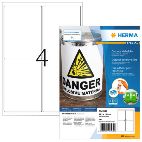 Etiket HERMA 9539 99.1x139mm weerbestendig wit 160stuks