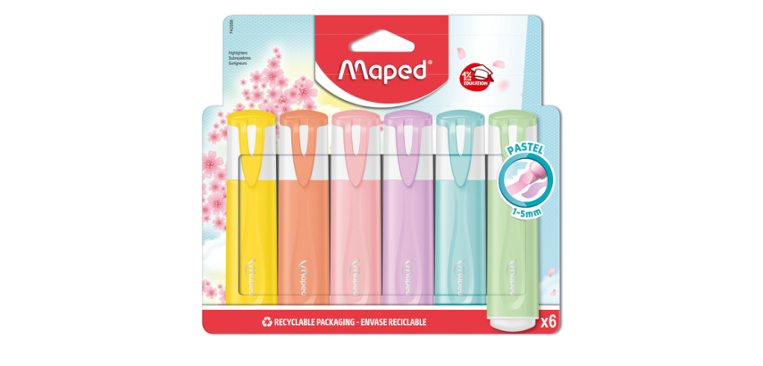 Markeerstift Maped set à 6 pastel kleuren