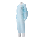 Schort CMT 115x105cm 30mu geruwd lange mouw CPE blauw 20 stuks