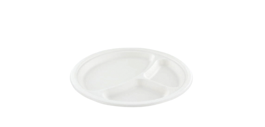 Assiette IEZZY Ø260mm 3 compartiments canne à sucre blanc 50 pièces