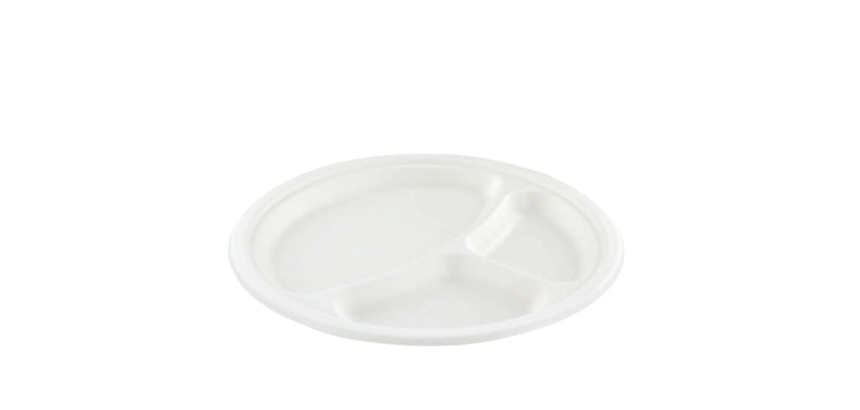 IEZZY Plate Ø260mm 3 compartments white sugarcane 50 pieces