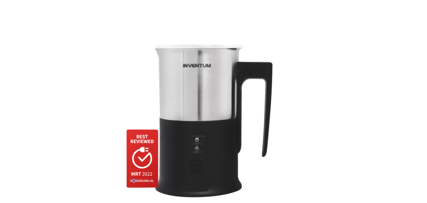 Inventum 240ml black milk frother with stainless steel