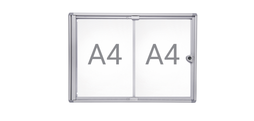 Wall-mounted interior display case MAULextraslim whiteboard 2x A4 with lock