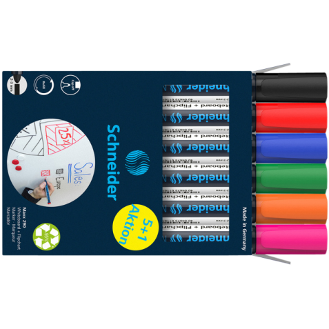 Whiteboardmarker Schneider Maxx 290 rond 2-3mm assorti doos à 5+1 gratis