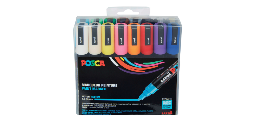 Marqueur peinture Posca PC5M Medium assorti set 16 couleurs