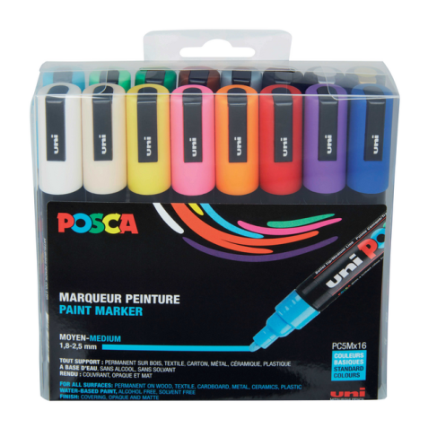 Marqueur peinture Posca PC5M Medium assorti set 16 couleurs