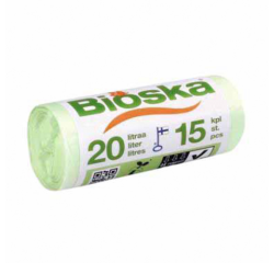 Sac poubelle Bioska amidon 20L 42x50cm vert rouleau de 15 sacs