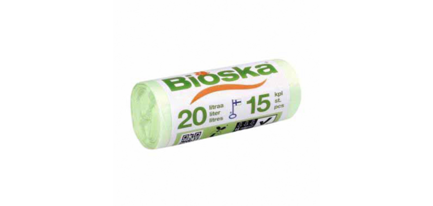 Bioska starch garbage bag 20L 42x50cm green roll of 15 bags