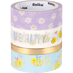 Washi tape Folia hotfoil bees 3x 15mmx5m 1x 10mmx5m