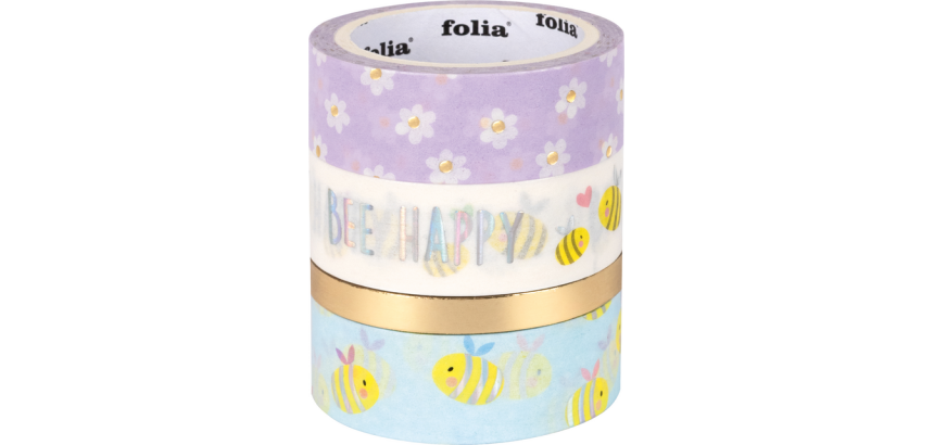 Washi tape Folia hotfoil bees 3x 15mmx5m 1x 10mmx5m