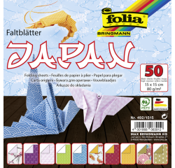 Vouwblaadjes Folia 80gr 15x15cm 50 vel 2-zijdig Japan 10 designs assorti kleuren