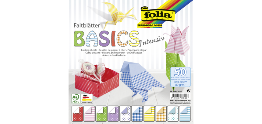 Papier à plier Folia Basics 50 feuilles assorti